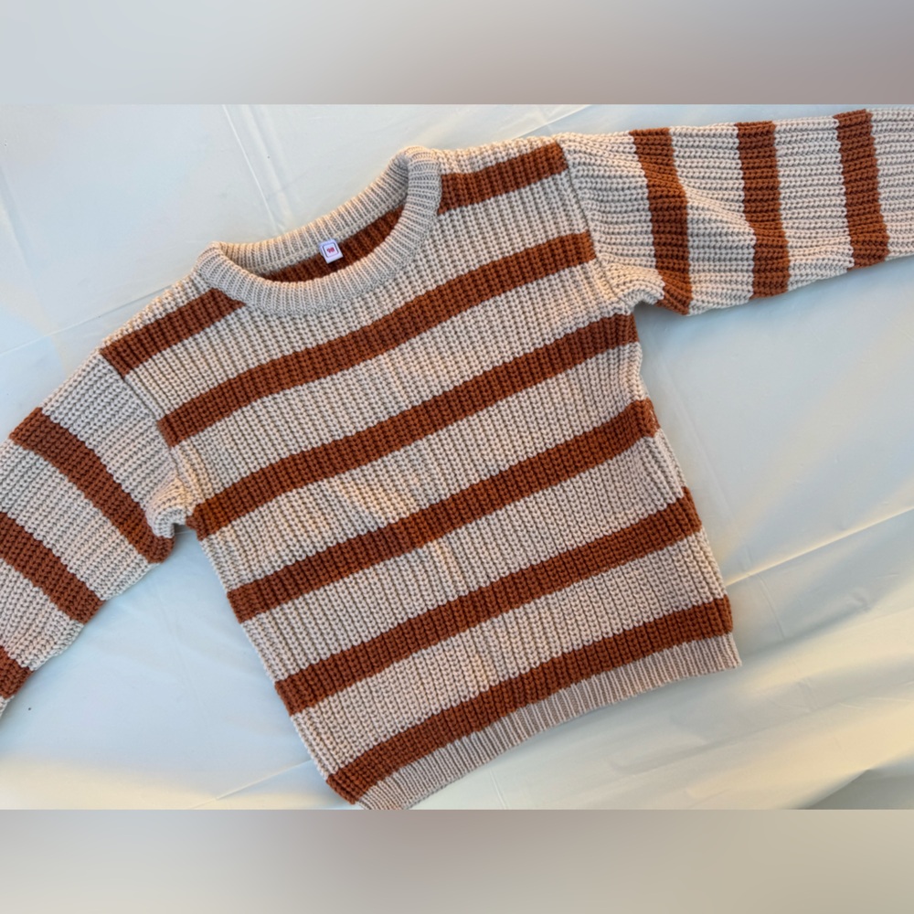 Striped Knit Sweater in Cream and Brown